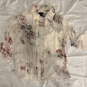 Floral Sheer Button-Up Blouse